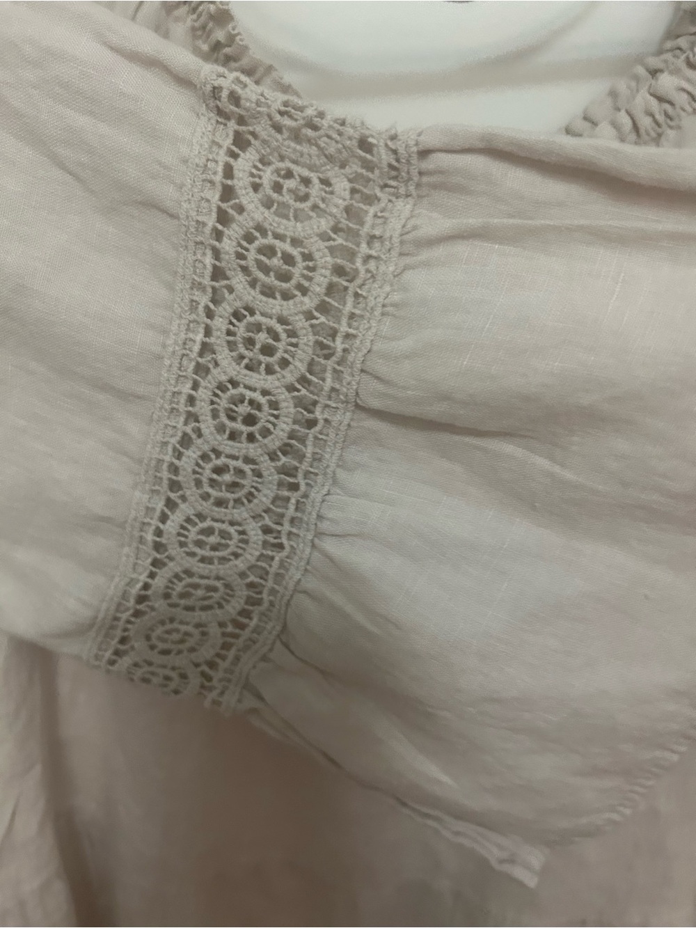 Boho Linen Peasant Dress - Light Beige - Picture 3 of 8